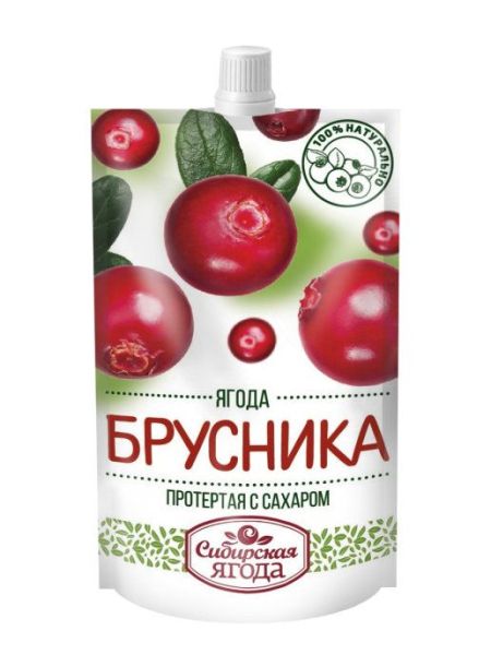 Изображение товара Протертая брусника на сахаре Сибирская ягода дой-пак 280гр Протертая брусника на сахаре Сибирская ягода дой-пак 280гр фотография