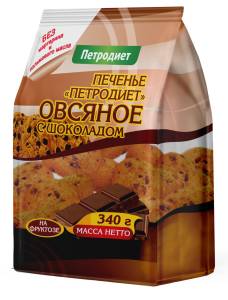 Печенье овсяное на фруктозе с кусочками шоколада 340г