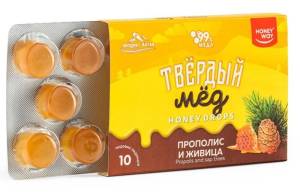 Твердый мед HoneyDrops Прополис и Живица 30г